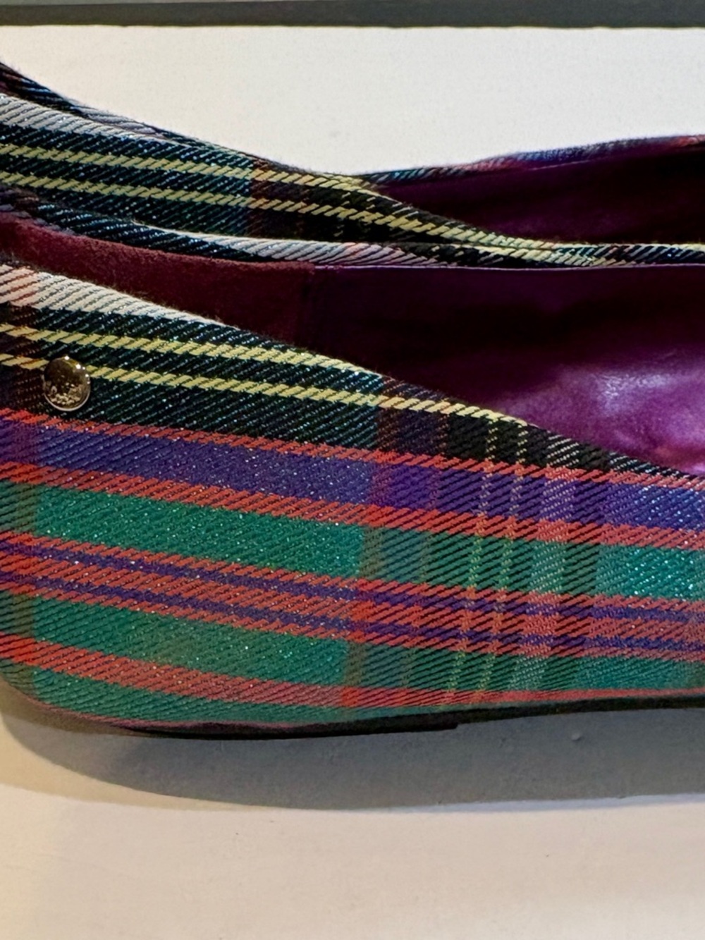 Coach Striped Bow 🩰 Flats in Green & Purple Pink Insole 11B Hard to Find - Picture 4 of 10